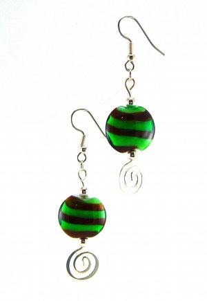 Red and Green Lampworked Glass Bead Earrings