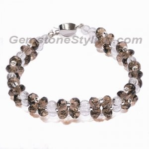Faceted Natural Smoky Quartz with Natural Clear Quartz Fashionable Bracelet