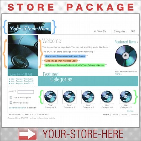 CDs Music Software eBook Shop - Custom Y-S-H eCRATER Store Package