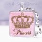 Pink crown PRINCESS Valentine's 1" glass tile pendant necklace