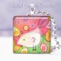 Sweet White Bird pink lime yellow 1" glass tile pendant  Necklace GIFT IDEA
