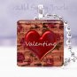 Valentine's Day red heart with sheet music 1" glass tile pendant necklace NEW