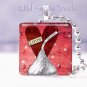 Valentine Red heart Hershey Kiss 1" glass tile pendant necklace New