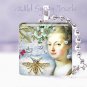 Marie Antoinette blue gold bee Victorian chic shabby glass tile pendant necklace