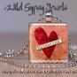 Valentine Heart Red Vtg Music collage 1" glass tile pendant necklace gift idea