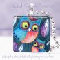 Owls Mother & Child aqua pink blue *NEW* design 1" glass tile pendant necklace