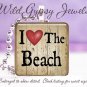 Beach Bum I LOVE the Beach Sand RED black 1" glass tile pendant necklace FREE sh