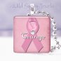 Breast Cancer Awareness PINK Ribbon 1" glass tile pendant necklace