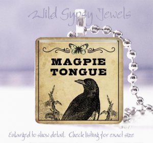 Vtg Potion Label black ivory Gothic Punk 1" glass tile pendant necklace gift ide