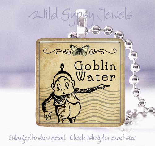 Gothic Goblin Vtg Potion Label 1" glass tile pendant necklace gift idea PUNK