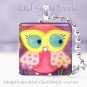 Owl Spring Polka Dot Coral Pink Aqua yellow 1" glass tile pendant necklace
