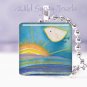 White Bird Sunrise Ocean Blue sea 1" glass tile pendant necklace NEW Low Price