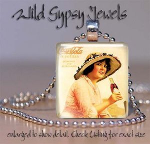 Roaring 20's Coca-Cola Ad Tennis girl 1" glass tile pendant necklace GIFT Idea