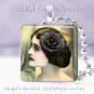 Gothic Punk Vintage Vamp Black Rose chic shabby 1" glass tile pendant necklace