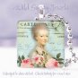 French Carte Postal Marie Antoinette pink aqua 1" glass tile pendant necklace