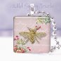 Parisian gold bee pink mauve flowered chic shabby 1" glass tile pendant necklace