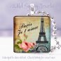Paris Eiffel Tower French Je t'aime blue shabby 1" glass tile pendant necklace