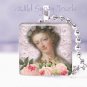 French Paris Madonna PINK roses chic shabby sweet 1" glass tile pendant necklace