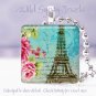 Paris Eiffel Tower bright blue roses chic shabby 1" glass tile pendant necklace