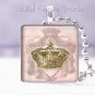 Paris French PINK Gold crown chic shabby Victorian glass tile pendant necklace