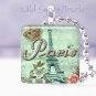 Paris Eiffel Vertigris aqua green chic shabby 1" glass tile pendant necklace