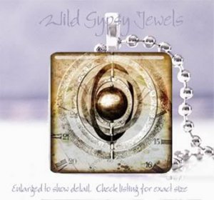 Gears Eye neutral gray Victorian Clock Si-Fi SteamPunk 1" glass tile pendant