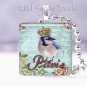 Paris blue bluebird bluejay crown French Victorian glass tile pendant necklace