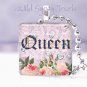 Paris Queen PINK roses French Victorian chic shabby glass tile pendant necklace