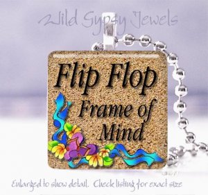 Beach Summer Sand Flip Flop Frame of Mind glass pendant