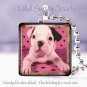 Cute French Bulldog Pink Polka dot watercolor 1" glass tile pendant necklace