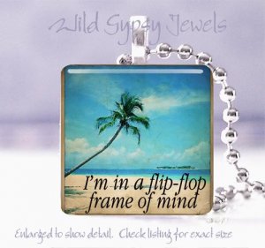Summer Ocean Sea Beach Flip Flops glass tile pendant