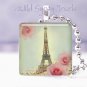 French Eiffel Tower Vintage Roses Aqua Pink 1" pendant