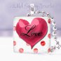 Valentine's Day RED HEART Polka Dot 1" glass tile pendant necklace Holiday GIFT