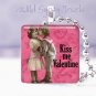 Pink Kiss Me Valentine Vintage Children 1" glass tile pendant necklace gift idea