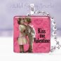 Pink Kiss Me Valentine Vintage Children 1" glass tile pendant necklace gift idea