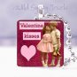 Valentine KISSES vintage children PINK  heart 1" glass tile pendant necklace