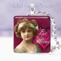 Vintage Girl Child Be Mine Valentine MAGENTA 1" glass tile pendant necklace gift