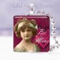 Vintage Girl Child Be Mine Valentine MAGENTA 1" glass tile pendant necklace gift