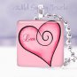 Valentine's Day RED PINK Love HEART 1" glass tile pendant necklace gift idea NEW