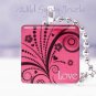Magenta pink black vines scrolls LOVE 1" glass tile pendant necklace gift idea