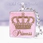 Pink crown PRINCESS Valentine's Day 1" glass tile pendant necklace gift idea