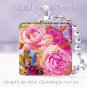 Bright FLORAL HOT pink roses blue chic 1" glass tile pendant necklace Gift Idea