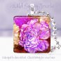 Bright FLORAL lavender peach rust purple 1" glass tile pendant necklace Gift Ide