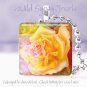 Bright FLORAL yellow rose pink colorful 1" glass tile pendant necklace Gift Idea