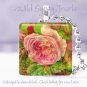 Vtg Victorian FLORAL rose green pink 1" glass tile pendant necklace Gift Idea