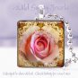 Bright rose pink ivory sepia sienna HOT 1" glass tile pendant necklace Gift Idea