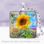 Funky colorful yellow sunflower blue 1" glass tile pendant necklace gift idea