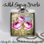 1" glass tile metal charm pendant necklace gift idea Victorian Cabbage Rose Pink