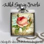 Peach Vtg Cabbage Rose chic 1" glass tile metal charm pendant necklace gift idea