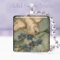 Vintage Dove blue violets grey cream Victorian 1" glass tile pendant necklace